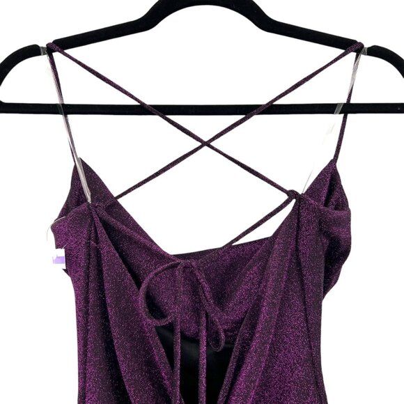 Lush Purple Metallic Drape Neck Bodycon Dress Size XS NWOT - Picture 3 of 10
